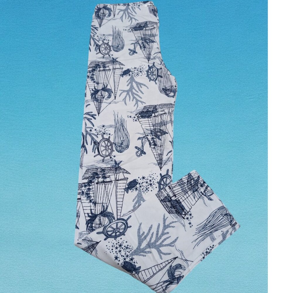 Pepco Full length Soft Cottonleggings Skinny Fit stretchy White&Blue Sailor NWOT